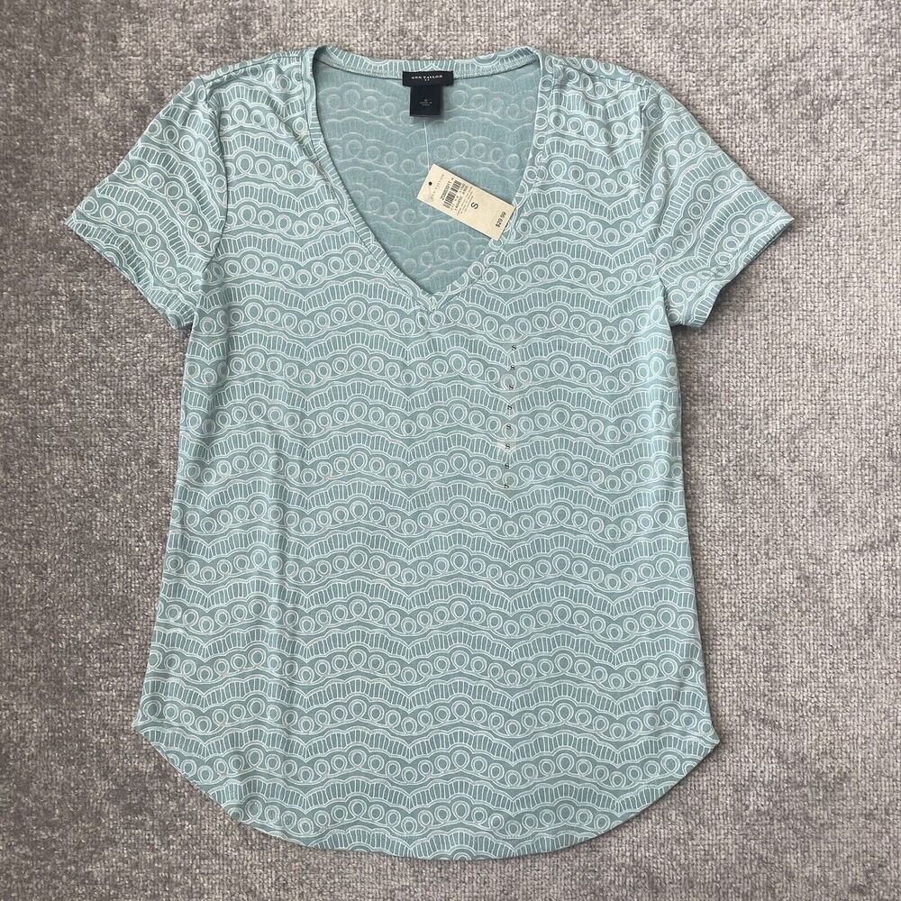 Ann Taylor Shirt Womens Small Light Blue Semi-Sheer Swirl Pattern Casual NEW